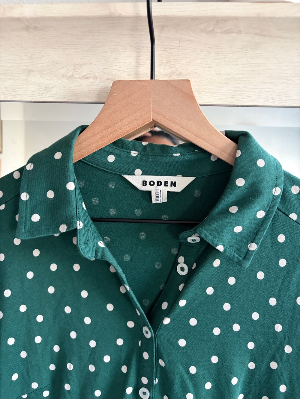 Boden Green Laura Polka Dot Long Sleeve Jersey Midi Dress - Picture 2 of 7